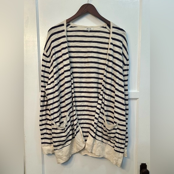 Madewell | Striped Lightweight Cardigan White Navy 2X - Picture 3 of 6
